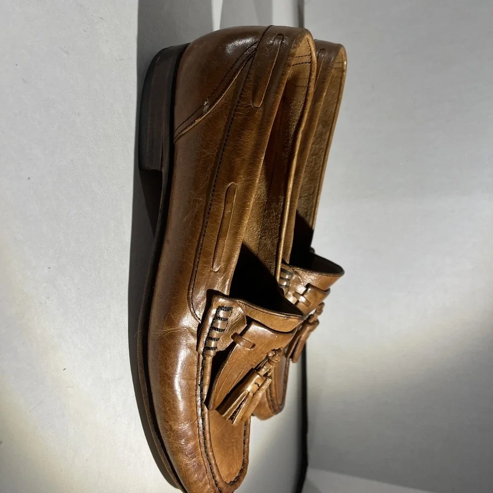 Vtg Adolfo Oleg Cassini Italian Brown Leather Kiltie Tassel Loafers Men's 8 RARE